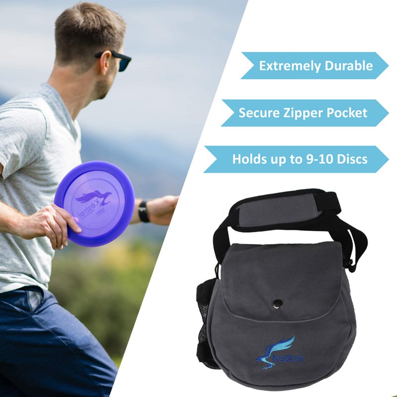 Kestrel Black Disc Golf Bag - Fits 6-10 Golf Discs + Bottle - For Beginner & Advanced Golfers - Extremely Durable Canvas - Frisbee Golf Bag - Small Sling/Shoulder Disc Golf Bag For Men & Women (Black) - Image 5